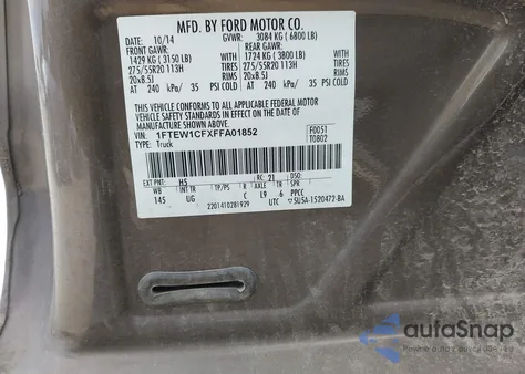 2015 Ford F-150 Xlt from USA, damaged, VIN 1FTEW1CFXFFA01852